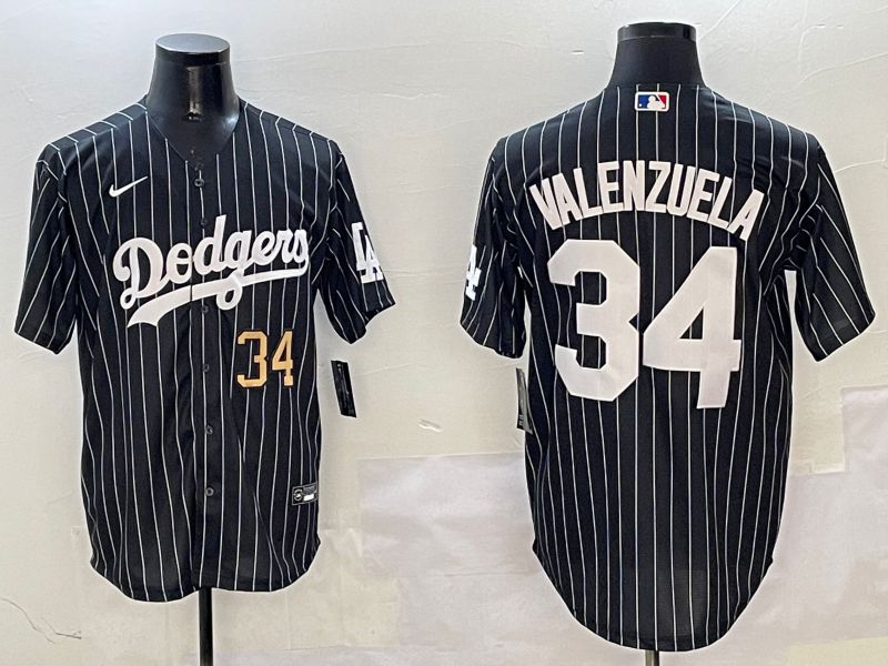 Men Los Angeles Dodgers #34 Valenzuela Black Stripe Jointly Name 2025 Nike MLB Jersey style 11->los angeles dodgers->MLB Jersey